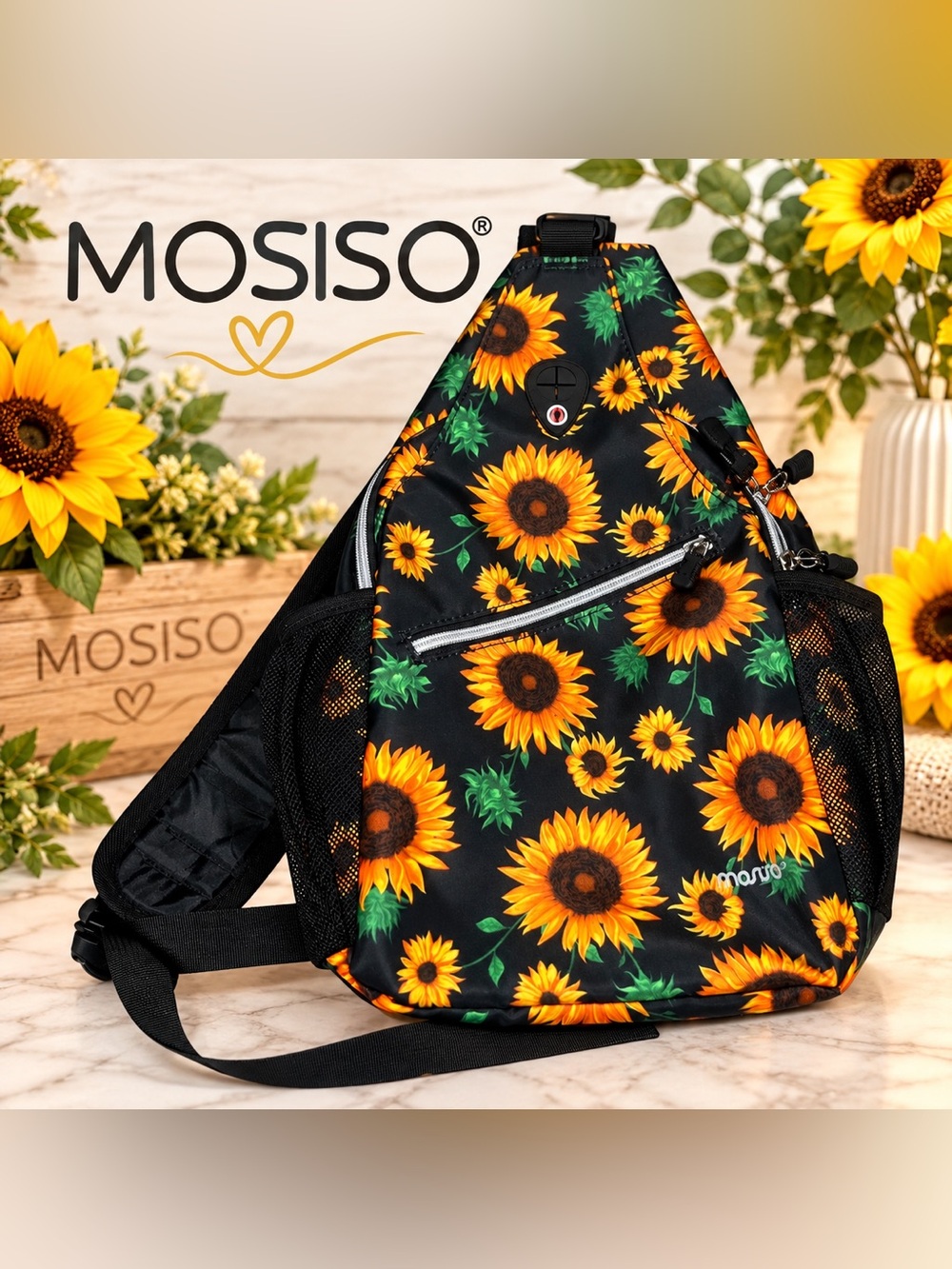 🌻 MOSISO Sunflower Sling Backpack / Crossbody Daypack – Like New